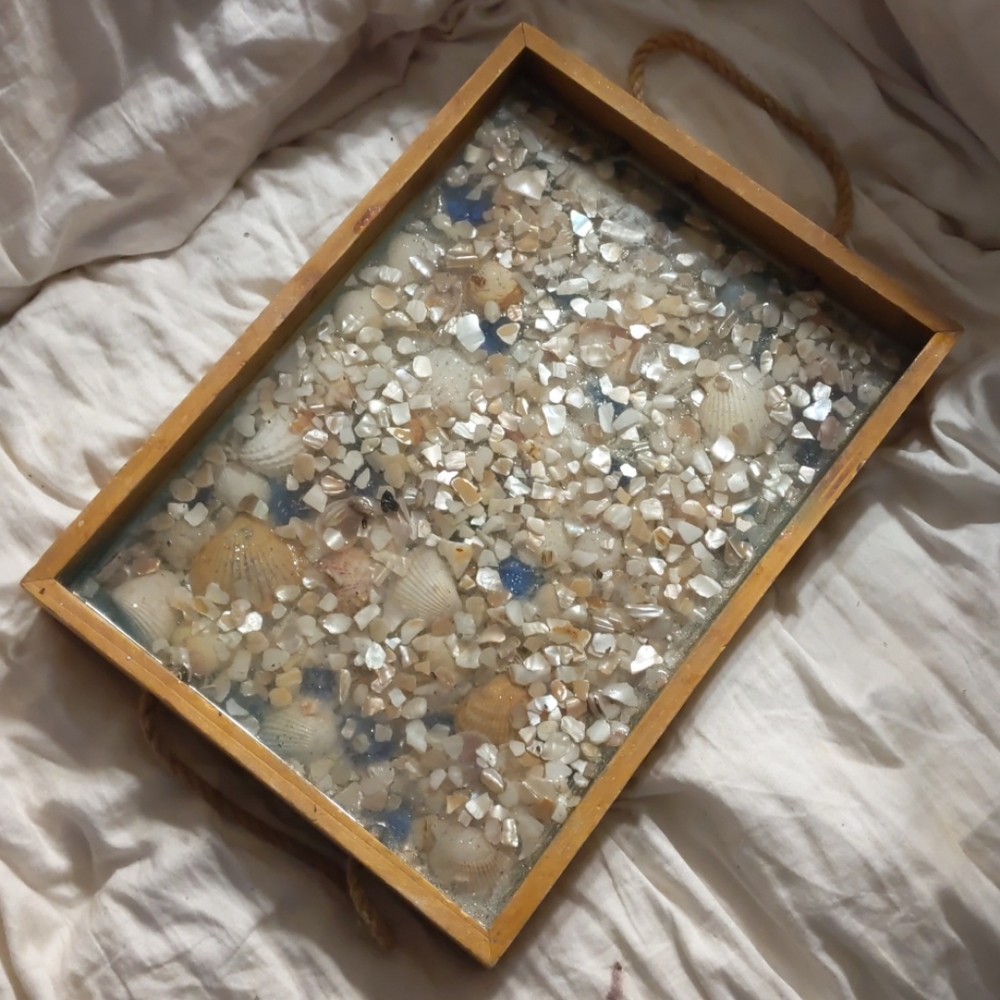 Handmade seashell and epoxy ray